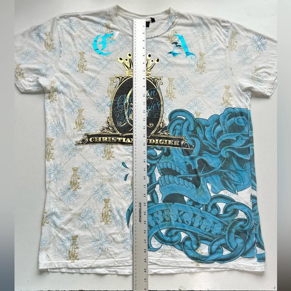 Christian Audiger allover screen printed T-shirt, Swarovski crystal embellished - Picture 7 of 10